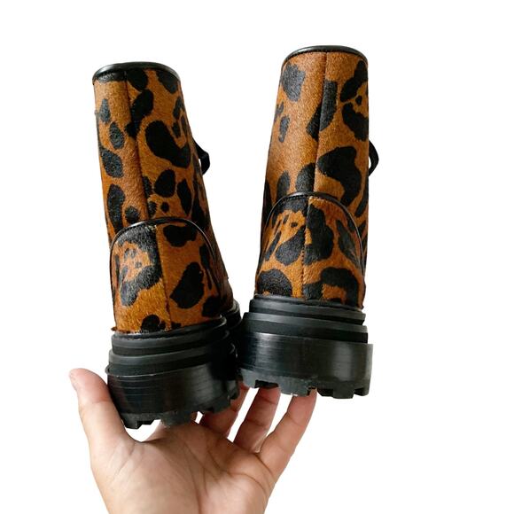Schutz Maylova Leopard Suede Combat Bootie 8 Brown NEW - Picture 6 of 9